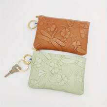 1 件女士钥匙扣零钱包新款压花工艺蜻蜓蝴蝶花朵钥匙扣零钱包实用钥匙零卡收纳袋时尚迷你手提小包随机图案位置女士钱夹迷你钱包钱包钱包钱包钥匙扣零钱包 - 彩色 - 查看 8