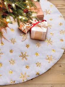 48Inches Christmas Tree Skirt , Holiday Part Decorations For Christmas Tree, White Faux Fur Tree Skirts With Gold Sequin Snowflakes Soft Plush Xmas Tree Decorations - Golden Snowflakes - View 4