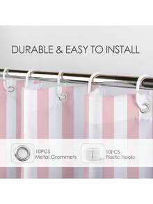 Shower Curtain For Bathroom With Hooks, Multi-Size, Modern Striped Bathroom Curtains Geometric Patterns Vertical Stripe Washable Polyester Fabric Bathroom Shower Curtains - 粉色 - 查看 5