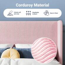 Allewie Full/Queen/King Size Bed Frame With Upholstered Wingback Headboard, Vertical Channel Tufted Corduroy Velvet Platform Bed, Strong Wooden Slats Support, No Box Spring Needed, Easy Assembly, Pink - Pink - View 3