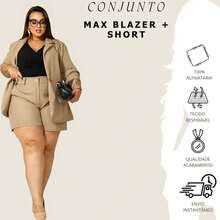 Max Blazer + Short Set Plus Size Tailoring Women's Simple Pocket Button Office - 黑色 - 查看 9