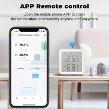 RSH Tuya Smart Temperature And Humidity Sensor, WIFI Directly Connected, Intelligent Temperature And Humidity Can Monitor Environment In Real Time, Adjustable Celsius & Fahrenheit, Compatible With Alexa Assistant Alexa, Tuya Smart Life APP Control.