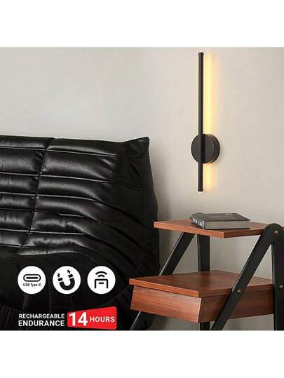 Moderne LED Rechargeable Magnetic Wand Lamp Home Fixtures Minimalist USB Zwart 50/80cm Sconce Remote Stepless Dimming Aluminium Charging ation Aisle Coffee Shops Entrance Staircase Living Room Kitchen Isl Bedroom Bedside Hallway Luxe view 2