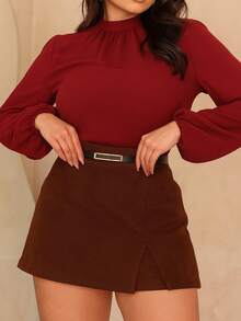 Women's Elegant Tailored Skirt Shorts With Belt High Waist Casual Versatile Modern Summer Fashion - 鏽棕色 - 查看 1