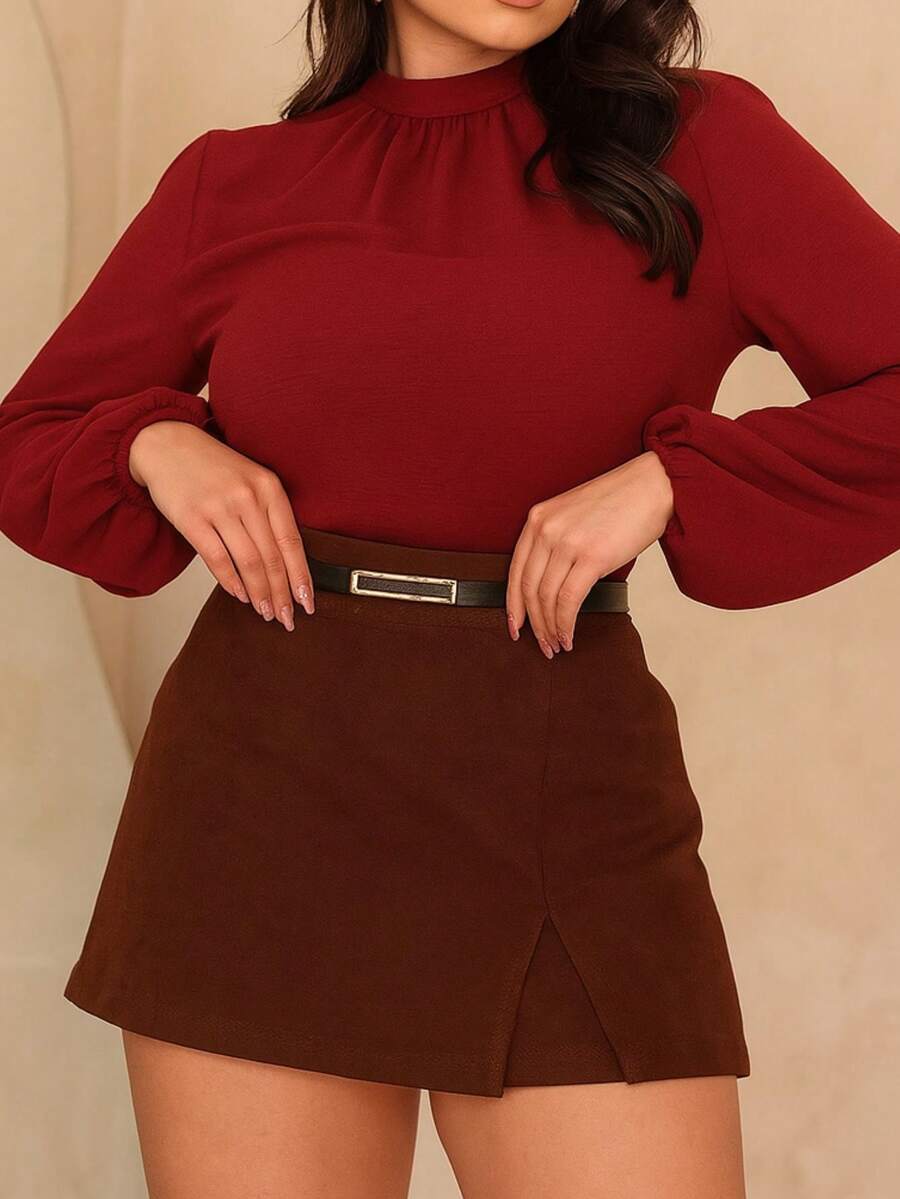Women's Elegant Tailored Skirt Shorts With Belt High Waist Casual Versatile Modern Summer Fashion - 鏽棕色 - 查看 1