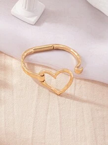 1pc Heart Geometric Open Bangle Bracelet For Women - Silver - View 4
