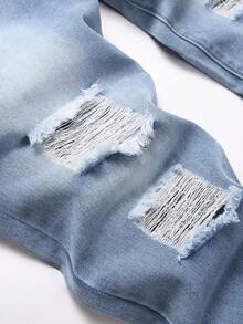 Men's Heavy Embroidered Five-Pointed Star Casual Couple Straight Jeans Ripped Distressed Slim Jeans For Women - Màu xanh lam - Xem 4
