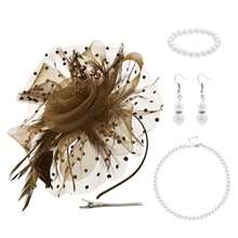D EXCEED 1/4 件迷人帽子，带花朵网眼丝带羽毛，头带和夹子，适合女士茶会头饰，适合鸡尾酒教堂婚礼派对肯塔基赛马会