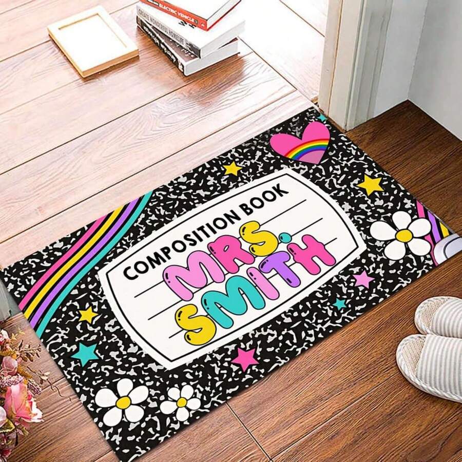 Personalized Composition Notebook Mat, Personlized Name Teacher Doormat, Classroom Door Mat, Welcome Mat For Classroom Back To School Doormat For Class Décor - 20"X16"/30"X18" - Color 3 - View 1