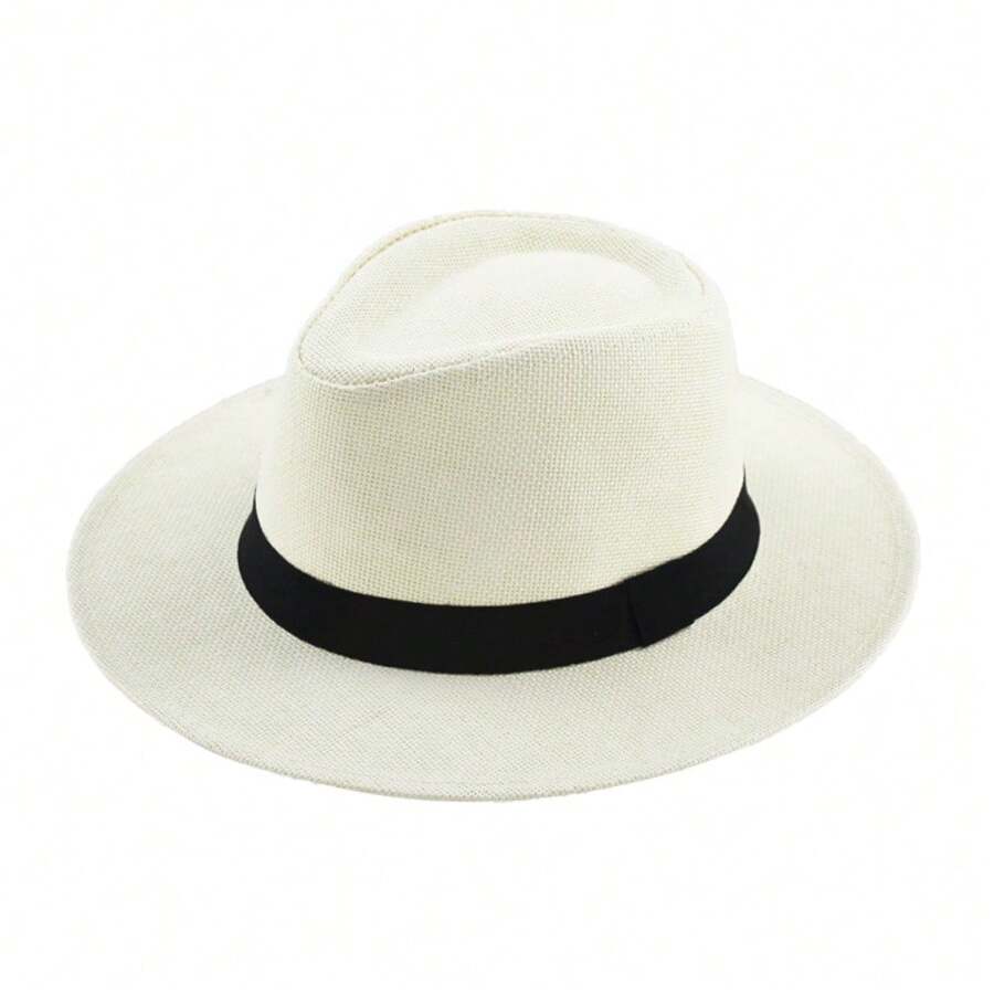 Breathable Fashion Summer Outdoor Men's And Women's Large-Brimmed Bowler Hat Sun Hat Sun Hat Shade Hat Beach Hat, Can Be Used For Beach, Fishing, Traveling, Party, Daily Commuting, Etc. - 乳白色 - 查看 1