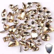 50 件/包，闪光混合形状玻璃水钻，银色金属平底，混合形状手工缝制水钻，用于衣服平底工艺宝石水晶缝制水钻带爪，DIY 配件用于装饰衣服、连衣裙、包、鞋子、胸针、耳环、手工艺品