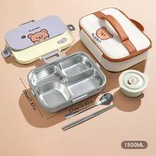WORTHBUY 1 Stück 1500ml 4/5 Fächer 304 Edelstahl Lunchbox mit niedlichem Capybara Muster, tragbare Bento Box mit großer Kapazität inklusive Besteck & Suppenschale, thermisch isolierter Lunchbehälter, auslaufsicher für Obstsalat und Lebensmittellagerung, spülmaschinen- und mikrowellengeeignet, geeignet für Studenten und Erwachsene zuhause, in der Schule, im Büro, beim Camping, Picknick, Reisen, Schulanfang
