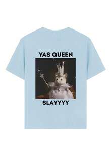 Teen Girl Casual Graphic Print Crew Neck Short Sleeve T-Shirt, Summer Top - Baby Blue - View 3