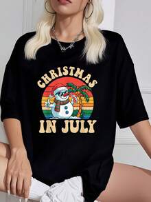 Funny Christmas In July Snowman Summer Beach Vacation Xmas T-Shirt         Graphic Tees Ladies' Choice Women Crop Tops Summer Outfits For Women Summer Tops T-Shirt