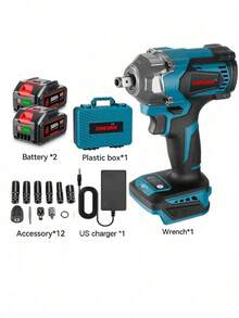 ONEVAN 1200N.M Brushless Electric Impact Wrench 3 Function 1/2 Inch Cordless Screwdriver Electric Drill Set - 美規A型插(110-127V) - 查看 2