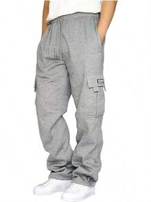 Men's Cargo Sweatpants Casual Fleece Joggers Loose Fit Open Bottom Athletic Pants Men With Pockets - trắng - Xem 6