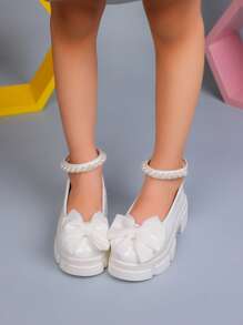 1 双女童春秋新款皮靴，蝴蝶和珍珠装饰，简约甜美公主鞋，软底舒适平底学生鞋，女童乐福鞋适合户外、派对、舞会 - 白色 - 查看 9