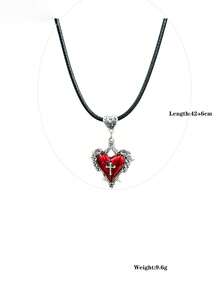 Dây chuyền da hình trái tim gai đỏ phong cách Gothic cổ điển, dây chuyền choker thánh giá tối màu phóng đại cho lễ Halloween - Trái tim - Xem 12