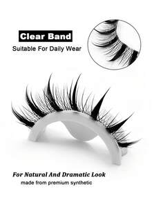 Sibeuna 7 Pairs New Wet Manga Style Japanese Cosplay False Eyelashes, Spiky Design, Transparent Stem, Anime Style, Lightweight & Thick, Faux Mink, For Doll-Like Fairy Makeup - 漫畫款濕睫毛 - 查看 4