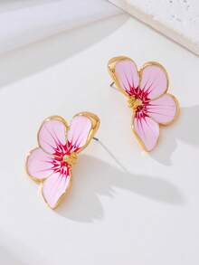 1 Đôi bông tai vàng sơn dầu vẽ tay, quà tặng bất ngờ cho trang phục hàng ngày, sinh nhật, ngày của mẹ, bạn gái hoặc con gái - Hồng - Xem 5