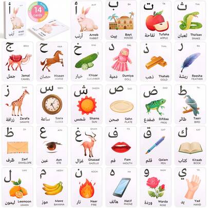 28pcs Arabic Alphabet Flash Cards, 14 Cards Per Set, Educational Tool For Children, Suitable For Kindergarten, Includes Arabic Writing Flash Cards And Arabic Letter Recognition Cards, Ideal Gift For Back To School/Learning, Also Suitable For Classroom Learning