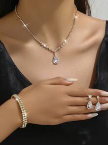 4pcs/Set Bridal Jewelry Accessories Necklace, Earrings, Bracelet, For Wedding, Party, Street, Thanksgiving