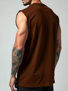 Men's Macho Tank Top, Low-Cut Bodybuilder Style, Workout Gym, 100% Premium Cotton - Rỉ Nâu - Xem 6