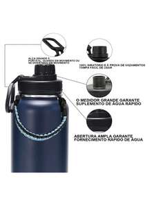 MODUS 1000ml Water Bottle Insulated Cold/Heat With Rope Portable Stainless Steel Sports Cup - Blue - View 5