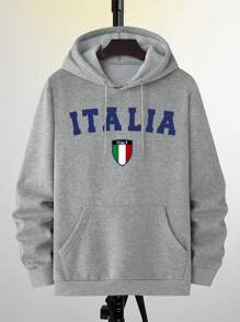 男士宽松口袋连帽卫衣，意式风格，秋冬季长袖上衣 - 灰色 - 查看 5