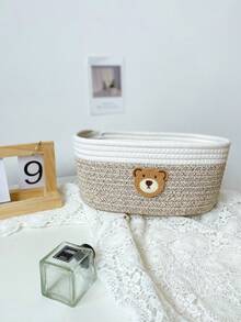 1个婴儿尿布收纳篮，可爱编织零食整理箱，适用于婴儿房、婴儿用品收纳篮、家用桌面遥控器收纳盒、床头收纳篮 - 彩色 - 查看 12