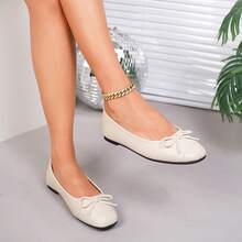 New Elegant Lightweight Women's Flats, Solid Color Preppy School Style Bowknot Mary Jane Shoes, Suitable For Office Wear In Spring, Summer And Autumn