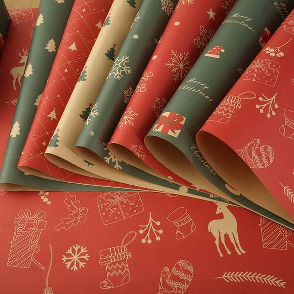 10 Pcs Vintage Christmas Wrapping Paper Set, Elegant And Festive Gift Decoration For The Holiday Season, Premium Quality Kraft Paper With Classic Red And Green Color Scheme, Perfect For Christmas, Thanksgiving, And New Year Gift Wrapping, Ideal For Adding A Touch Of Vintage Charm To Your Presents, Includes Beautiful Christmas-Themed Ribbons, Decorative Tied Flowers, And Versatile Cake Gift Wrapping Ribbon For All Your Holiday Celebrations And Special Occasions.
