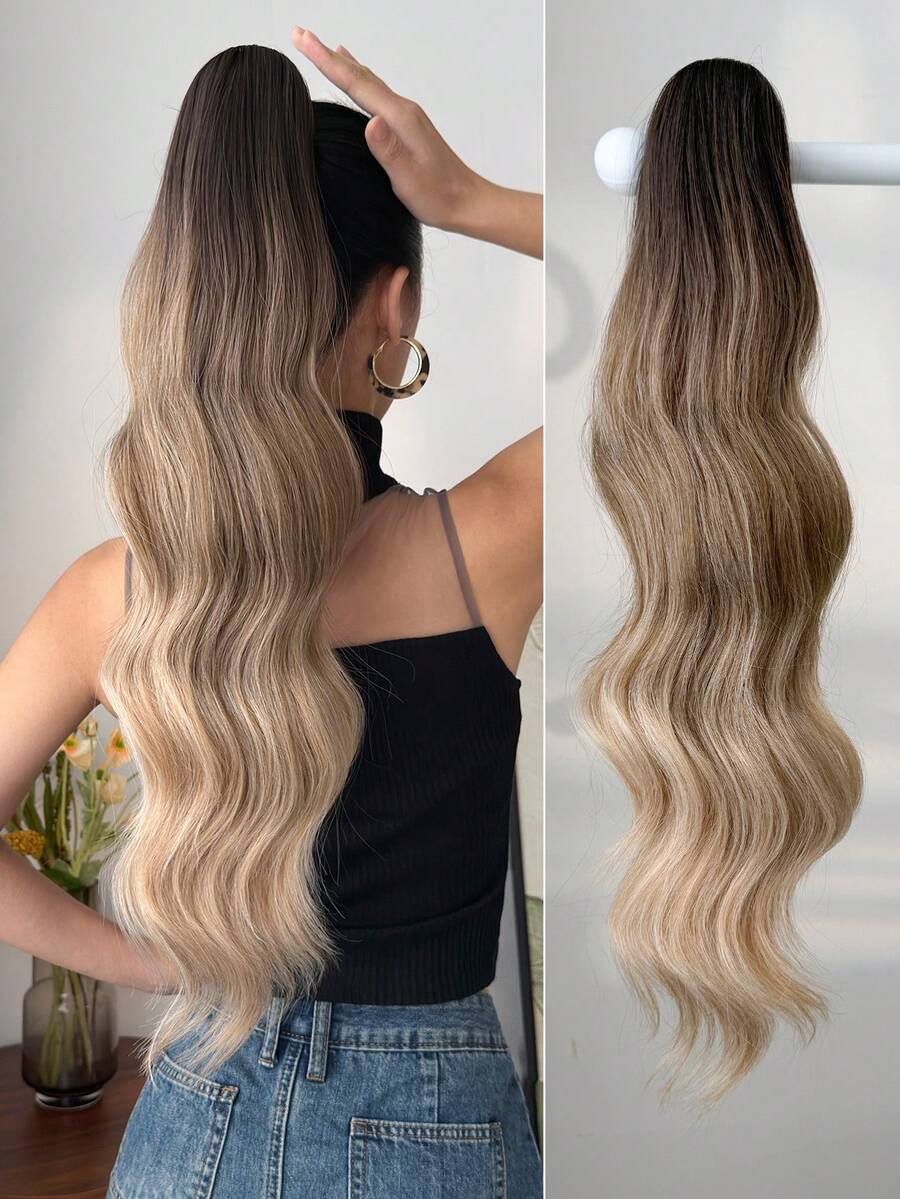 24英寸渐变波浪假莫霍克马尾辫，耐热纤维