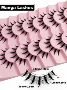Sibeuna 7 Pairs New Wet Manga Style Japanese Cosplay False Eyelashes, Spiky Design, Transparent Stem, Anime Style, Lightweight & Thick, Faux Mink, For Doll-Like Fairy Makeup - 漫畫款濕睫毛 - 查看 3