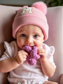 1 件婴儿字母针织帽，柔软、温暖、舒适，适合男孩和女孩秋冬季户外使用。 - 粉色 - 查看 2