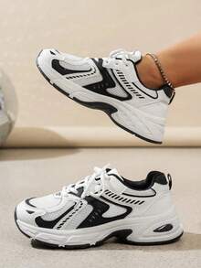 Soft Leather Thick-Soled Height-Enhancing Sneakers, Women's Breathable Mesh 2025 Spring, Summer And Autumn New Casual Running Shoes, Music Festival Millennial Style Back To School Must-Have - Đen tuyền - Xem 5