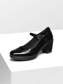 Women Round Toe Mary Jane Oxfords 2.8-Inch Chunky Heels Pumps Fashion Classic Elegant Dating Retro Style Oxfords Shoes - 黑色 - 查看 7