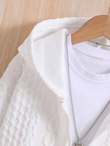 Young Girl Solid Color Letter Embroidered Zip-Up Sweatshirt - White - View 3