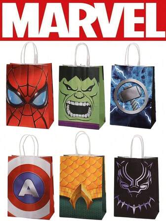 6pcs Gift Bag Kraft Bags Hulka Birthday Party Paper Favors Bags Decor