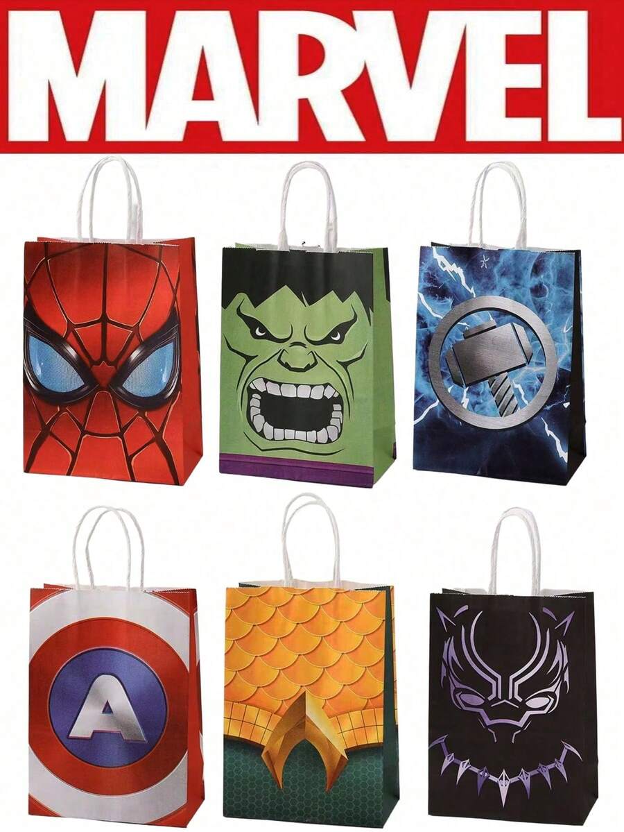 6pcs Gift Bag Kraft Bags Hulka Birthday Party Paper Favors Bags Decor