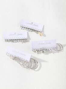 48/24/12 件时尚精致的多元素吊坠耳环，包含蝴蝶、仿贝壳、心形、锁、蘑菇、花朵形状、极简几何方块、大圈、扭曲 C 形耳环、优雅仿珍珠耳饰，适合女性日常搭配、约会、派对，也是理想的节日珠宝礼物 - 銀色 - 查看 5