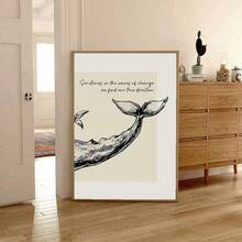 1/2pcs Frameless Vintage Whale Mother & Baby Print, Beige Coastal Wall Art With Canvas Texture, Inspirational Ocean Quote Poster For Beach House & Nursery Decoration