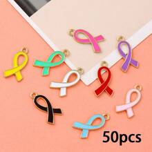 10/30/50 buc Pandantiv din aliaj de zinc cu panglică de satin cu o singură față, potrivit pentru brățări DIY de conștientizare a cancerului de sân, coliere, brelocuri, accesorii de bijuterii
