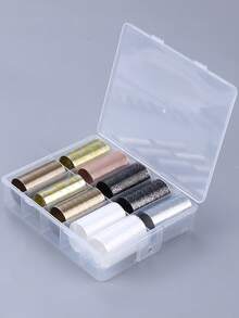 10卷/盒金属波西米亚指甲转印箔烫金银玫瑰金白黑蕾丝曼陀罗花蝴蝶图案星空纸贴纸贴花DIY奢华全息Y2K沙龙美甲设计美甲装饰配件美甲用品 - 彩色 - 查看 10