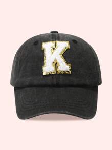 1pc Kids 26 Letters Baseball Cap, Washed Baseball Hat For Boys And Girls, Suitable For Outdoor Activities And Daily Wear, Sun Ion - Gold Label-black Washed Cap - View 24