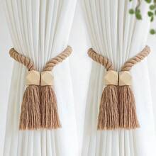 1/2pcs Wooden Tassel Magnetic Curtain Tie Backs - Minimalist Curtain Rings, Suitable For Bedroom, Living Room, Kitchen. Strong Magnets And Easy To Use, Perfect For Home Decorators, Renters, Minimalists. Ideal Housewarming, Christmas, Birthday Gift. - Multicolor - View 1