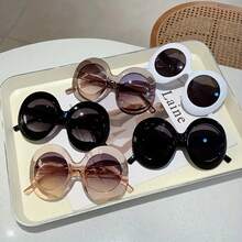 2024 New Women's Large Size Round Frame Fashion Glasses Fashion Gradient Lens Design Glasses  Semi-Transparent Decorative Glasses - Đen-Xám - Xem 8