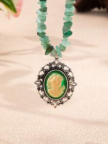 Figure Decor Oval Pendant Necklace - Multicolor - View 7