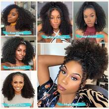 Half Wig Human Hair Kinky Curly Glueless Wig Human Hair Ready To Wear 3 IN 1 Half Wig With Drawstring 250 Density Curly Half Wig 8-42inch - Natural Black - Xem 3