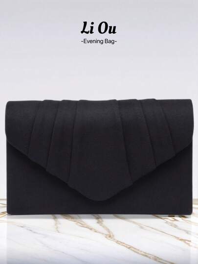 Bolsa de mão feminina elegante para casamento, bolsa quadrada plissada de luxo para noite - bolsa tipo envelope de poliéster de cor sólida sexy com alça de ombro de corrente, fecho de botão, forro de poliéster - adequada para festas, bares, boates, casamentos, bailes de formatura, banquetes